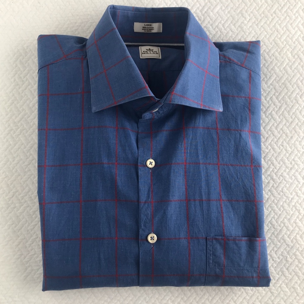 Peter Millar blue & red dress shirt. Size large